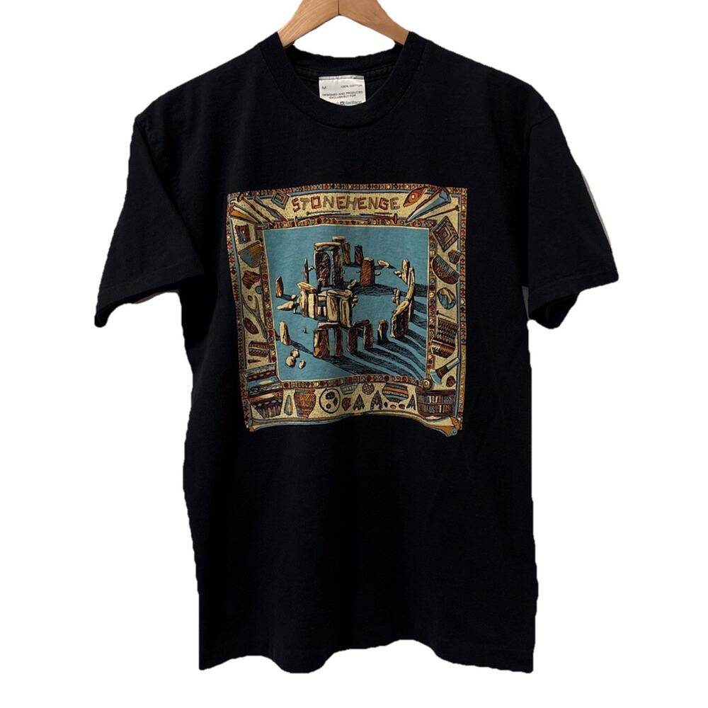 Stonehenge Artwork Vintage-1990’s Single Stitch-Black Souvenir T-Shirt Med